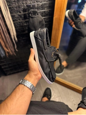 Knack Mevsimlik Keten Ayakkabı 008 Siyah (Beyaz Taban)