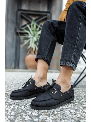 Knack Mevsimlik Keten Ayakkabı 008 Siyah (Siyah Taban)