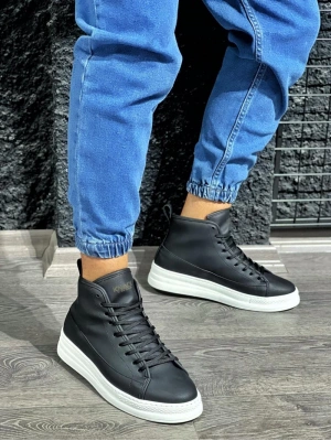 Knack Yüksek Taban Ayakkabı C-030 Siyah (beyaz Taban) Erkek Günlük Ayakkabı