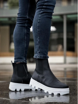 Knack Yüksek Taban Chelsea 113 Siyah (beyaz Taban) Erkek Bot