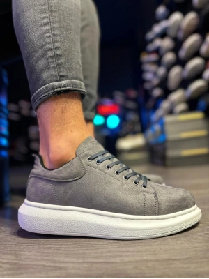 Knack Yüksek Taban Günlük Ayakkabı 044 Gri Süet (Beyaz Taban)