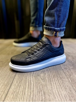 Knack Yüksek Taban 044 Kapi̇tone Siyah (beyaz Taban) Erkek Günlük Ayakkabı