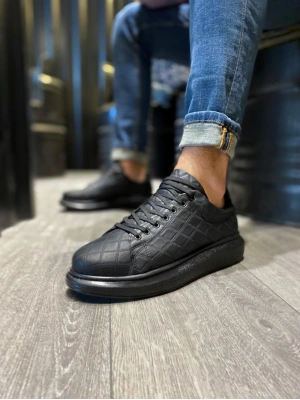 Knack Yüksek Taban Günlük Ayakkabı 044 KAPİTONE Siyah (Siyah Taban)