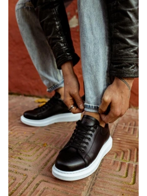 Knack Yüksek Taban Günlük Ayakkabı 044 Siyah (Beyaz Taban)