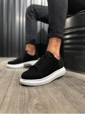 Knack Yüksek Taban 044 Siyah Süet (beyaz Taban) Erkek Günlük Ayakkabı