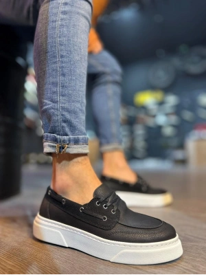 Knack Yüksek Taban Günlük Ayakkabı 700 Siyah (Beyaz Taban)