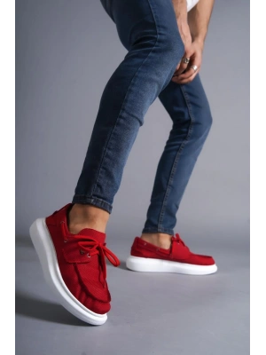 Knack Yüksek Taban Mevsimlik Keten Ayakkabı 009 Kırmızı Erkek Günlük Ayakkabı