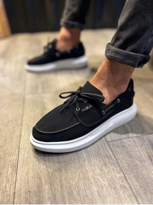 Knack Yüksek Taban Mevsimlik Süet Ayakkabı 009 Siyah (beyaz Taban) Erkek Günlük Ayakkabı