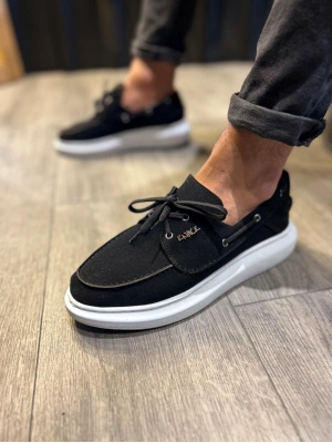 Knack Yüksek Taban Mevsimlik Süet Ayakkabı 009 Siyah (Beyaz Taban)