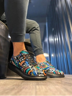 Knack Yüksek Taban Renkli Baskılı 046 Siyah (siyah Taban) Erkek Günlük Ayakkabı