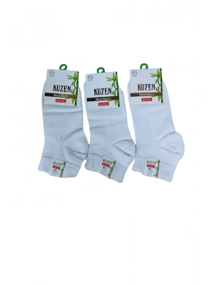 Kuzen Dikişsiz Yarım Konç Beyaz Bambu Erkek Çorap 12 Adet