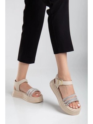 Lalen Bej Cilt Kemerli Kadın Sandalet