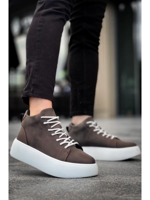 Le10 Bağcıklı Erkek Yüksek Beyaz Taban Kahverengi Spor Erkek Bot