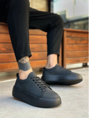 LE11 Bağcıklı Erkek Yüksek Siyah Taban Spor Ayakkabı