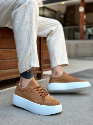 Le11 Bağcıklı Erkek Yüksek Taban İthal Süet Taba Spor Ayakkabı Erkek Günlük Ayakkabı