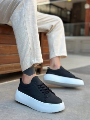 Le11 Bağcıklı Erkek Yüksek Taban Siyah Spor Ayakkabı Erkek Günlük Ayakkabı