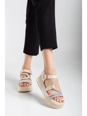 Lenda Bej Cilt Kemerli Kadın Sandalet