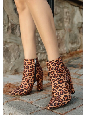 Loora Leopar Saten Topuklu Kadın Bot