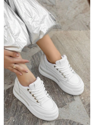 Lulu Beyaz Cilt Bağcıklı Kadın Spor Ayakkabı