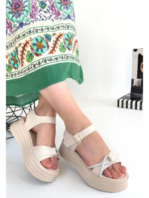 Luno Bej Cilt Kemerli Kadın Sandalet