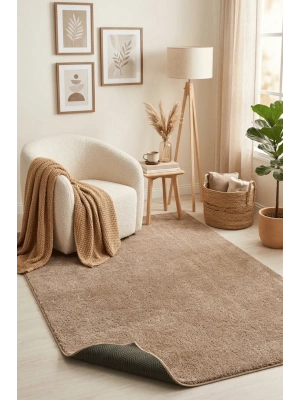 Mars-KAHVE-Premium Kadifemsi Halı Oturma Odası-Salon-Mutfak-Kaymaz Taban -Yıkanabilir-Modern