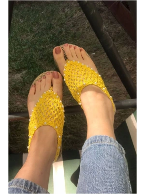 Mayya Sarı Örgülü Kadın Sandalet
