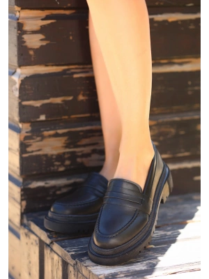 Meos Siyah Cilt Ayakkabı Kadın Babet