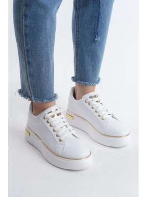 MINA Bağcıklı Ortopedik Taban Kadın Sneaker Spor Ayakkabı  CBT - Beyaz/Altın