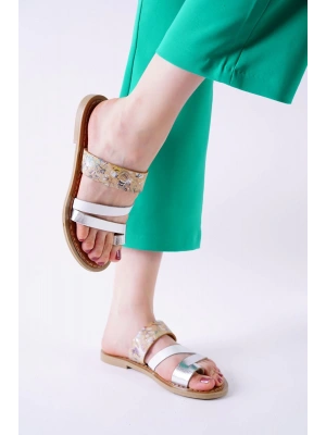 Minne Beyaz Şeritli Cilt Kadın Terlik