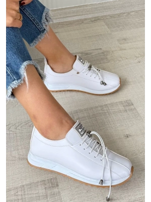 Monya Beyaz Cilt Bağcıklı Kadın Spor Ayakkabı