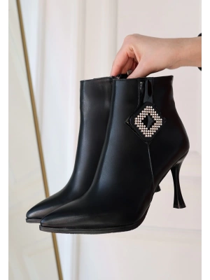 Moose Siyah Cilt Topuklu Kadın Bot