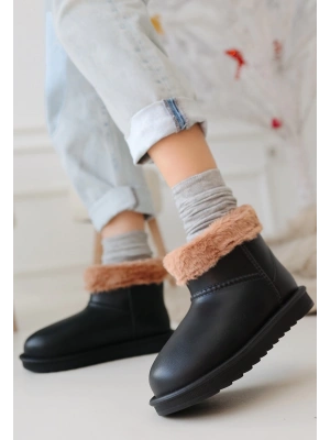 Mordi Siyah Oval Burunlu Su Geçirmez İçi Kürklü Kadın Bot