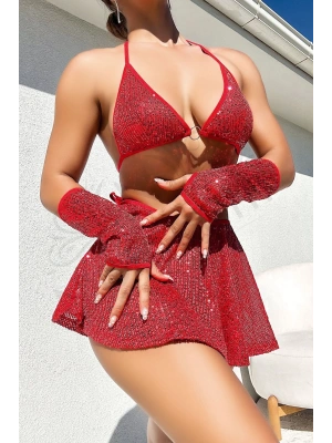 NightLight Kırmızı Parıltılı Eldivenli Etekli Fantazi Takım 3612