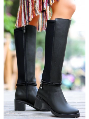 Olha Siyah Cilt Topuklu Çizme