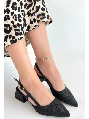Onji Siyah Cilt Topuklu Ayakkabı