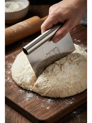 Paslanmaz Çelik Ölçü Rehberli Hamur Kesici & Hamur Şekillendirici Spatula (11x14 cm)