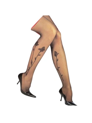 Penti Anemon Çiçek Desenli Siyah Külotlu Çorap