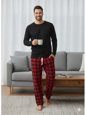 Pijalüx Tek Alt Ekose Kalın Poplin Kışlık Ev Pantalonu