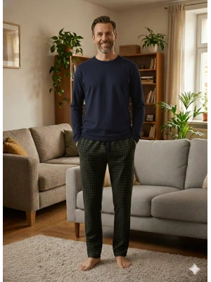 Pijalüx Tek Alt Örme Ekose Ev Pantolonu