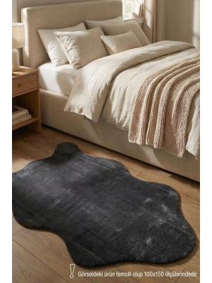 POLY Peluş Post Şeklinde Halı- Antrasit - Salon-Antre-Oturma Odası-Yumuşak-Kaymaz Taban-Yıkanabilir–Modern-Uygun Fiyat