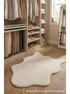 POLY Peluş Post Şeklinde Halı-Krem- Salon-Antre-Oturma Odası-Yumuşak-Kaymaz Taban-Yıkanabilir–Modern-Uygun Fiyat