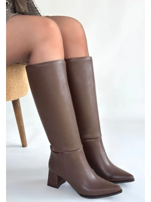 Roksa Acı Kahvei Cilt Topuklu Çizme