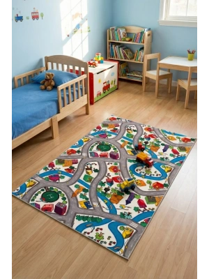 RugKids Halı -Trafik Desenli -Silinebilir-Kolay Temizlenir- Kaymaz Tabanlı - Özel Ölçü