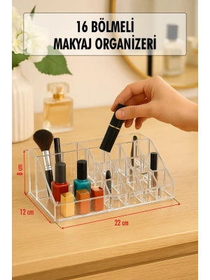 Şeffaf 16 Bölmeli Makyaj Organizeri Düzenleyici 12×22×8 cm