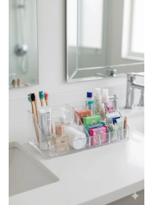 Şeffaf Akrilik Banyo Kozmetik Düzenleyici Organizer 13x22x8 cm