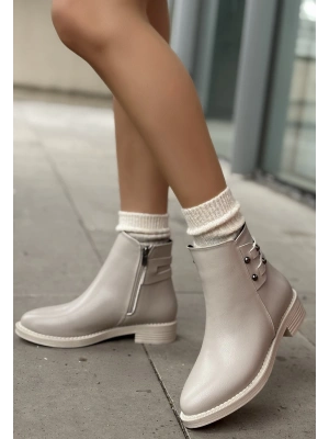 Siari Bej Cilt Topuklu Kadın Bot