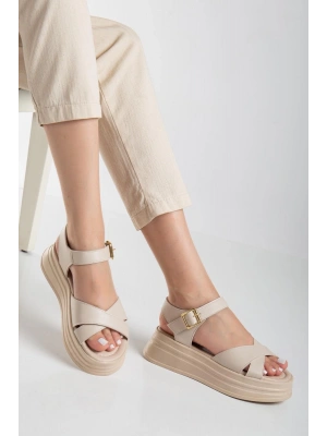 Sibna Bej Cilt Kemerli Kadın Sandalet