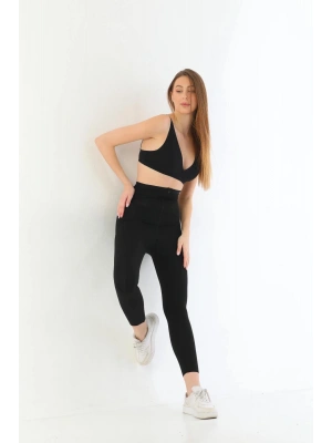 SİYAH MI 2711 Lazer Kesim Fermuarlı Uzun Tayt