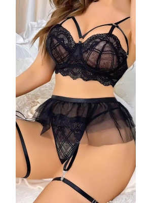 Siyah Tül Etek Fantezi Jartiyer Takım 2119