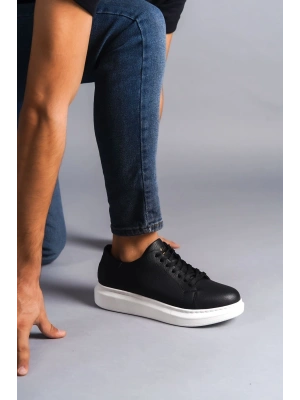 SLW151 Boost Bağcıklı Cilt Erkek Günlük Sneaker Ayakkabı CBT - Siyah